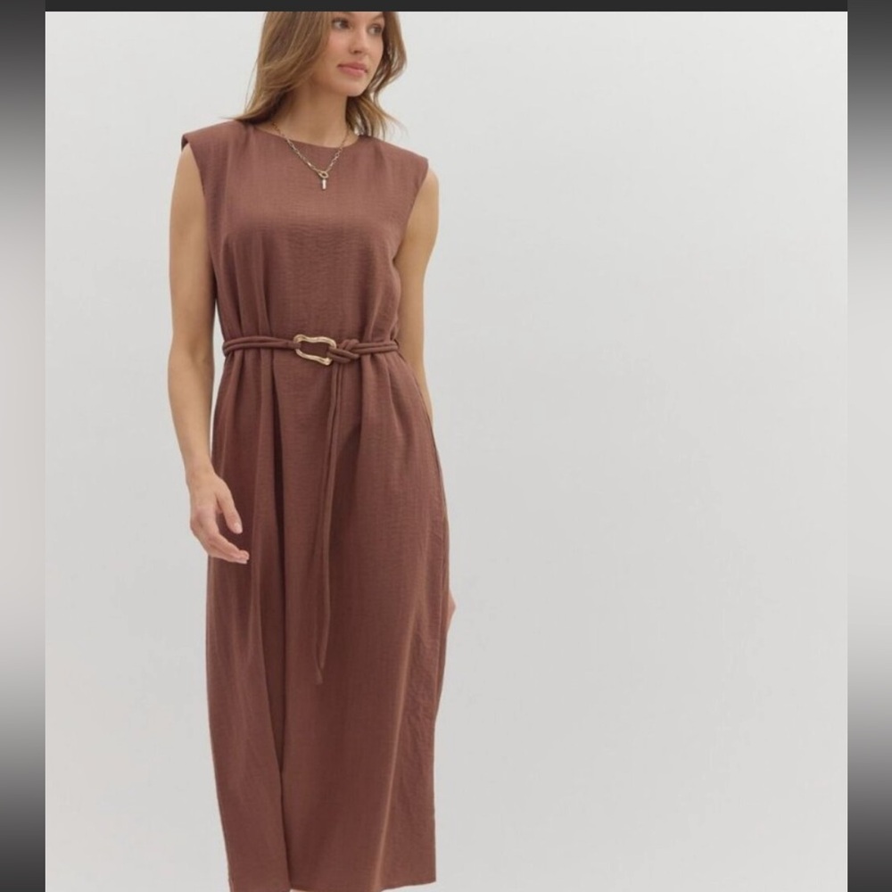 ENTRO NWT Espresso Belted Midi Dress